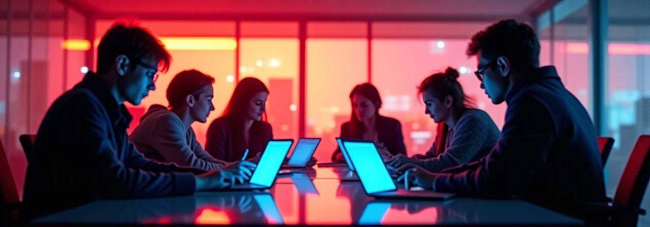 Team collaborating in a modern tech-driven innovation hub