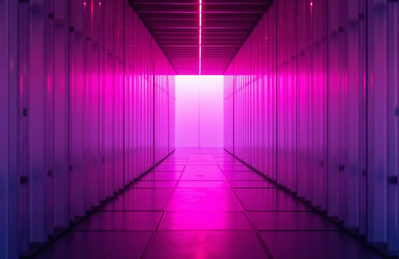 Futuristic digital workspace with vibrant light gradients